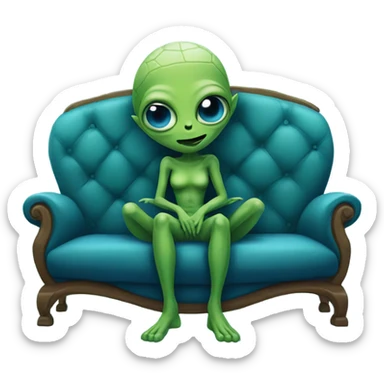 green alien reptilian woman sitting on a blue couch  sticker