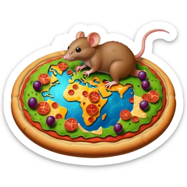 Rat on pizza on top of earth eating grapes sticker