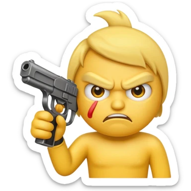 angry yellow emoji pointing gun sticker