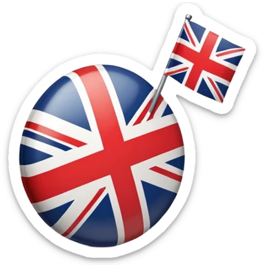 A cartoonish emoji representing English language priority, with the English flag and number 1 symbol sticker