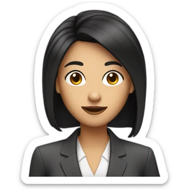 Business woman with should length black hair holding a cell phone sticker