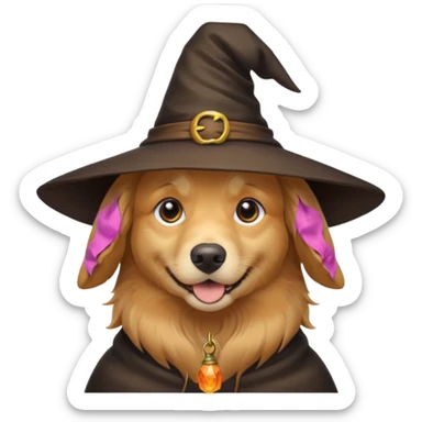 Golden retriever with witches hat sticker