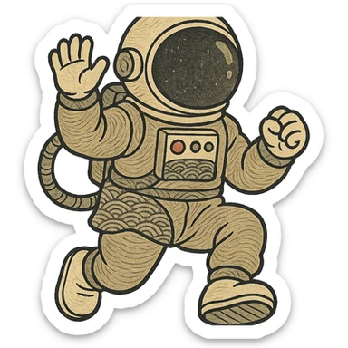 ukiyo-e inspired cartoon astronaut sticker