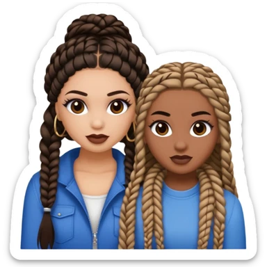Boujy baddie best friends, trendy heavy makeup both dark hair one light skinned and one mocha brown micro braids  sticker