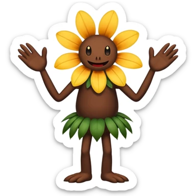 A flower like a monster with arms and legs, the body is a little bit black and the another bit brown sticker