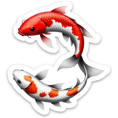 black koi fish and white koi fish circling a red circle sticker