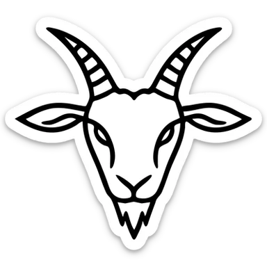 Make the black goat from the front have a darker, more gothic aesthetic, with no background. Focus on a gothic style with dark, moody tones and sharp, eerie details. Remove any background, leaving it transparent. sticker