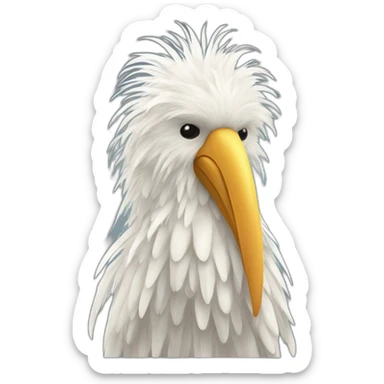  Very tall humanoid white shaggy bird with long feather-like fur and a very long beak sticker