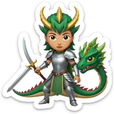 Fierce Latina in armor with a sword cutting off the head of a dragon sticker