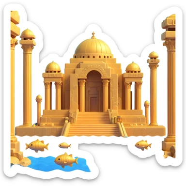 golden Anunnaki underwater city with glowing domes and ornate pillars sticker