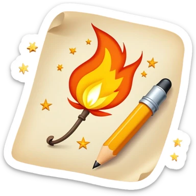 Mit einem Stift auf ein Blatt schreiben und bei der Miene wo es mit dem Blatt trifft leuchten leichte Flammen auf  sticker