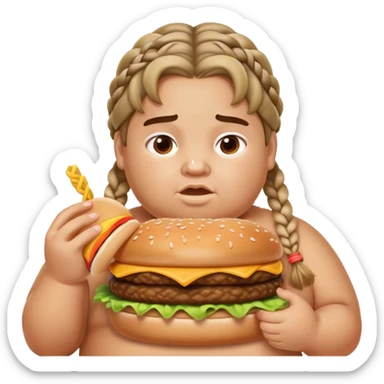 Fat kid with Big Mac and braids sweaty and gaming sticker