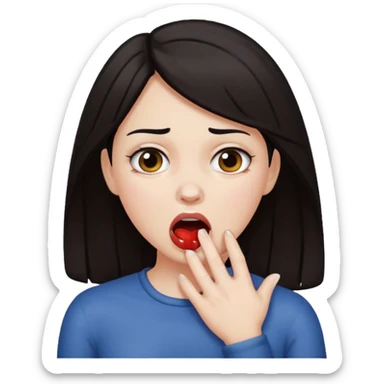 woman with dark hair and white skin choking herself sticker