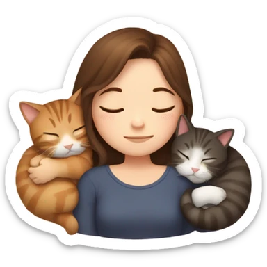 girl brown hair sleeping with 2 cats sticker