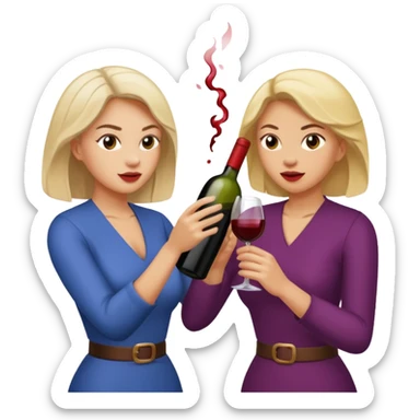 Two ladies fighting over a bottle of wine sticker