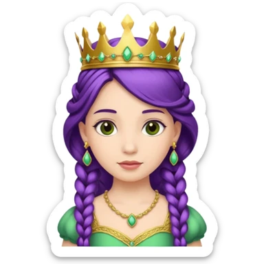 Princesses, with Gold Crown on purple braid hair, with green dress sticker