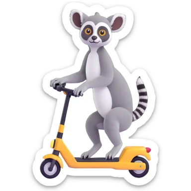 ring tailed lemur riding a mobility scooter, 3D emoji style sticker