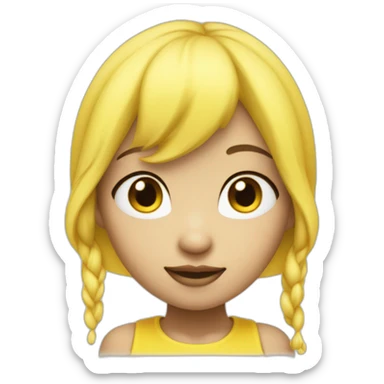 asian face of smurfette, blue skin, yellow hair sticker