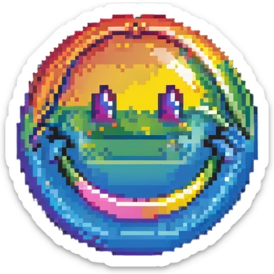 planet with rainbow gradient surface and a big happy smile sticker