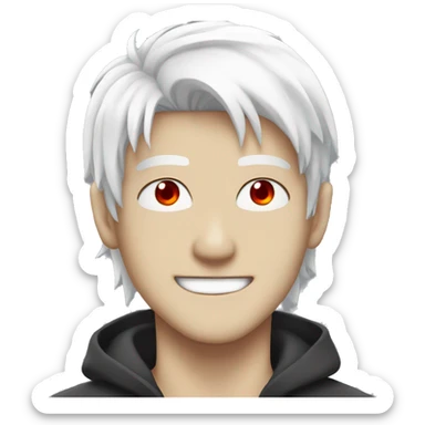 an anime guy with red eyes and white hair smirking sticker