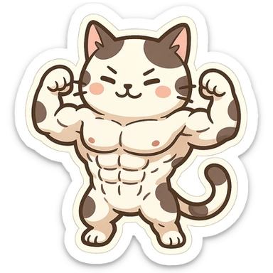 Abstract expression, a cow cat with eight abdominal muscles and a strong body sticker