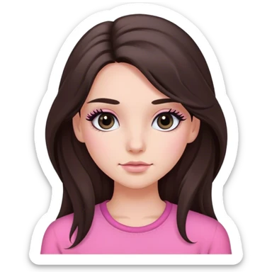 long haired brunette girl black eyes long lashes and pink clothes sticker