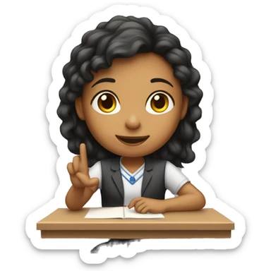girl is sitting at school desk, hand is raised sticker