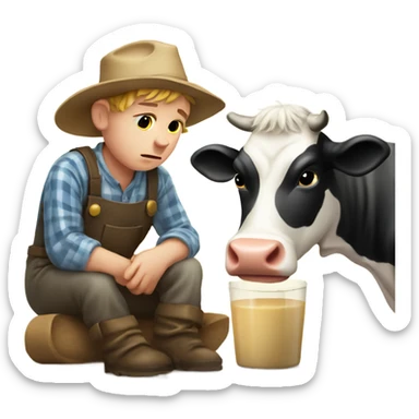Sad farm boy milking a cow sticker