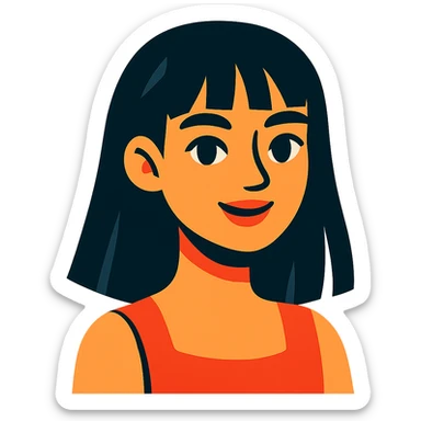 vibrant toon style pretty girl with straight black hair sticker
