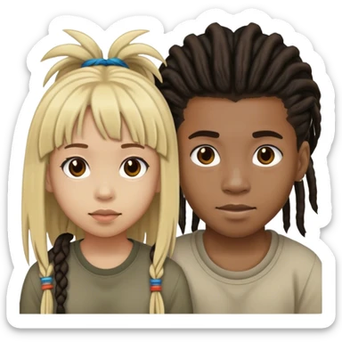 black teen guy withdreads and filipino teen girl with bangs sticker
