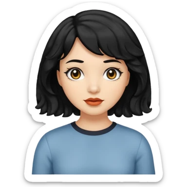 chica con pelo  negro y media melena ondulada y ojos negros sticker