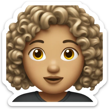create a lady emoji that is chubby, with long curly hair, a fair complexion sticker