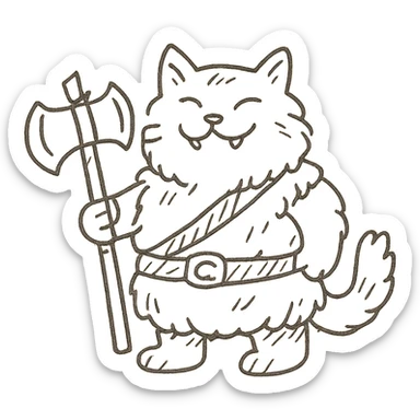 A happy, moderately plump barbarian cat that is red and white, fluffy sticker