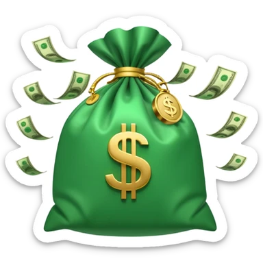 

3D emoji style, big bag of money, flying dollar bills, rich casino vibe, smooth lighting, high detail, clean edges, transparent background



 sticker