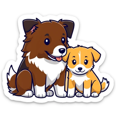 Border collie marrom abraçando um Golden Retriever  sticker