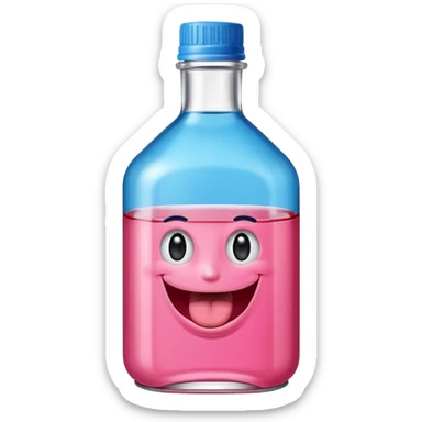 Smiling bottle of oil pink with silly face tongue out blue top sticker