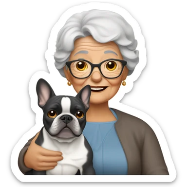 Grandma with gray French bulldog  sticker