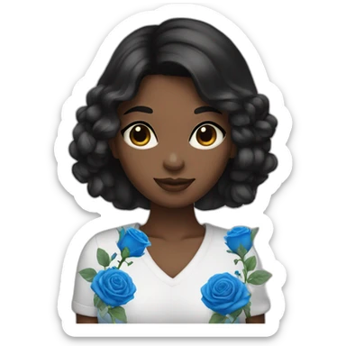 a black hair girl hold blue roses sticker