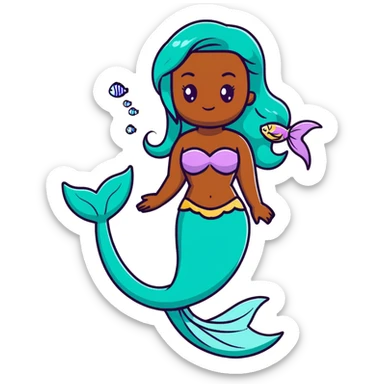 full body black mermaid with dark skin and fish tail sticker