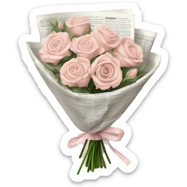 Pale blush pink flower bouquet wrapped in newspapwr sticker