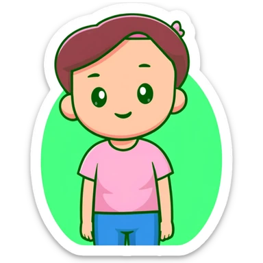 female character with oval-shaped flat-top head wearing pink t-shirt sticker