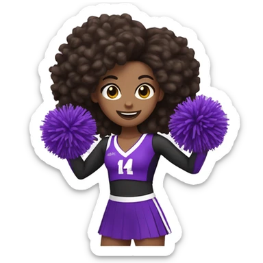 cheerleader with dark brown curly hair, white skin, holding up two purple Pom poms sticker