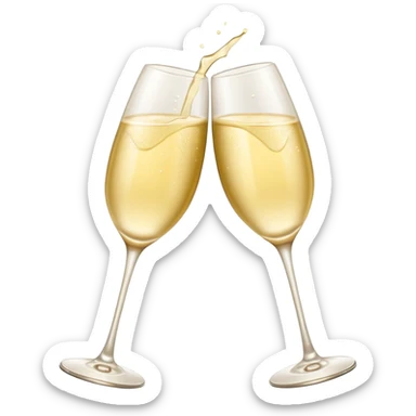 two glasses of pale yellow champagne clinking in a toast, soft and light color, smooth gradient, bright and gentle, minimal details, glossy highlights, celebratory pose
 sticker