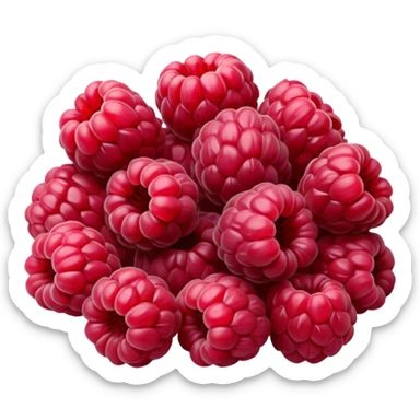 small cluster of whole dried raspberries with deep red to burgundy tones, wrinkled surfaces, hollow airy centers, matte slightly crisp texture, natural irregular shapes, no bowl or extras, soft lighting, subtle shadows, emoji scale sticker