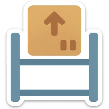flat icon style of a box being placed onto a warehouse shelf, simple and modern sticker