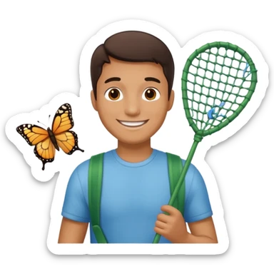 man holding butterfly net sticker
