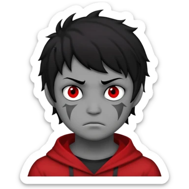 Karkat from Homestuck, annoyed face, black hair, gray skin sticker