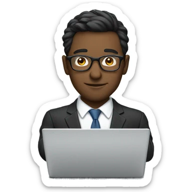 A man with suit and glasses workig on laptop sticker