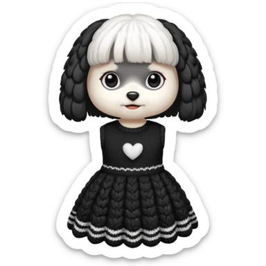 Maltese seduto in bianco e nero con vestitino in maglia sticker