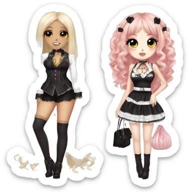two hime gyaru girls, plus size, goth sticker